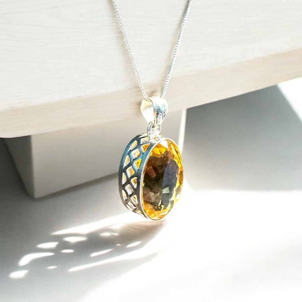 Sterling Silver Large Citrine Necklace - Picture 5 of 10